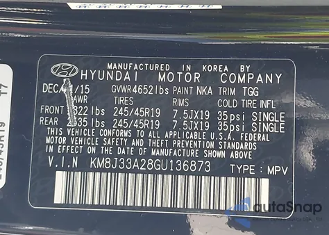 2016 Hyundai Tucson Sport from USA, damaged, VIN KM8J33A28GU136873